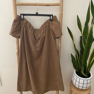 H&M | Camel Off the Shoulder Mini Dress